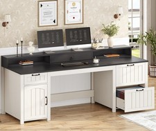 Wood Computer Work Desk with Drawers Cabinet Monitor Riser Farmhouse Multi Work Desk price