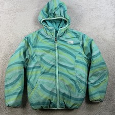 North Face Jacket Girls Medium 10/12 Teal Blue Reversible Puffer Hooded Quilted Girls' Jacket price