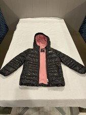 Nike Girls Black Multicolor Swoosh Print Puffer Jacket Pink Fleece Lined Size 6X Girls' Jacket price