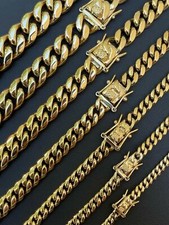 Miami Cuban Link Chain Necklace Bracelet 14k Gold Plated Stainless Steel 4-14mm Gold Necklace price