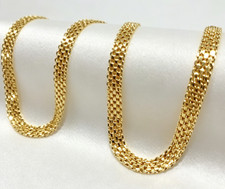 Solid 18K Yellow Gold Bohemian Multi Layer Wide Necklace Chain Gift 8mm 20inch Gold Necklace price