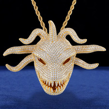 Iced-Out Monster Skull Pendant Necklace Copper CZ Hip-Hop Gothic Jewelry Gold Necklace price