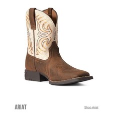 Ariat Storm Western boots Antique brown cream embroidery Youth boys 3.5 shoes Boys' Booties price