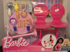 Mattel Barbie Pink Dining Room Table & Chairs Set w/ Plates Cups Vase 11.5" Youth Room Set price