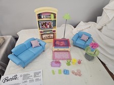 Vtg Barbie Living in Style Living Room Play set  TV VCR Sofa 2002 Coffee Table Youth Room Set price