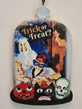 TRICK or TREAT, KIDS at DOOR for CANDY  *  Glitter HALLOWEEN ORNAMENT * Vtg Img Baby Door Ornament price