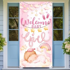 Welcome Baby Girl Door Banner, Girls Baby Shower Decorations Door Sign, Pink ... Baby Door Ornament price
