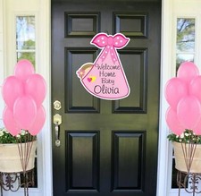 Welcome Home Baby Girl Door Decoration Sign, Birth Announcement Wreath Art, Gift Baby Door Ornament price