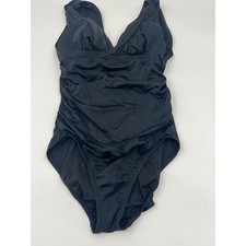 Time & Tru Black Plunge V-Neck One-Piece Swimsuit Ruched Tummy Control Small 4-6 Monokini price