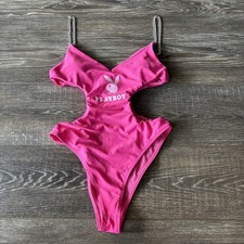 Playboy Pink Monokini White Bunny Logo with Silver Chain Strap Size Small Monokini price