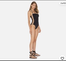 Trina Turk Riviera Bandeau One Piece Swimsuit Black Ladder Cutout Side 12 Monokini price