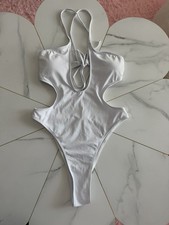 Women’s White Solid One-Piece Monokini Swimsuit Cut-Out Halter Backless M Monokini price