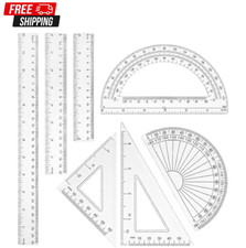 Clear Ruler Protractor Set 12in 8in 6in Geometry Tools School Office Kit Measuring-Drawing Set price