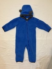 Columbia Fleece Hooded Bear Zip One-Piece Coverall Bunting 12-18M Blue Baby Overalls price