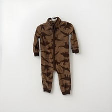Carter's Fleece Hooded Zip Coverall Dinosaur Animal Print Brown 18 Months Baby Overalls price