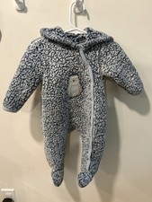minibear Bear Print Fleece Hooded Zip Coverall One-Piece Gray White 6-9M Baby Overalls price