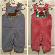 Vintage Bailey Boys Reversible Jon Jon Dog Football Red Gingham Longall 18M Baby Overalls price