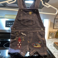 Baby Denim Shortalls Overalls Nautical Embroidered Blue 0-3 Months Sleeveless Baby Overalls price