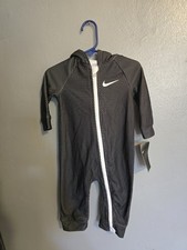 Nike Baby Hooded Fleece Zip Coverall One-Piece Chevron Black/White 12M Baby Overalls price