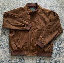 Orvis Suede Leather Bomber Jacket Plaid Lined Full Zip Mens XXL Brown Men's Leather Clothing price