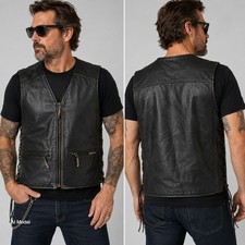 Vintage Milwaukee Motorcycle Clothing Black Leather Biker Vest Side Lace Large Men's Leather Clothing price