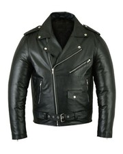 Men's Black Handmade Brando Real Cowhide Leather Motorcycle Biker Rider Jacket Men's Leather Clothing price