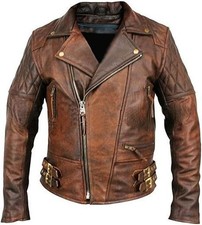 Men's Distressed Brown Real Cowhide Leather Motorcycle Asymmetrical Biker Jacket Men's Leather Clothing price