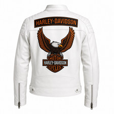 Men's White Leather Motorcycle Jacket Biker Riding Real Cowhide Harley Inspired Men's Leather Clothing price