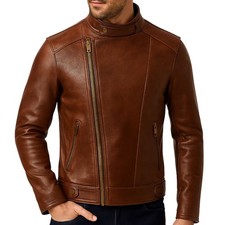 Men’s Genuine Leather Jacket Biker Cafe Racer Slim Fit Motorcycle Outerwear Coat Men's Leather Clothing price