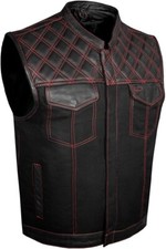 SOA Men's Motorcycle Club Denim & Leather Vest Concealed Carry Pocket Multicolor Men's Leather Clothing price