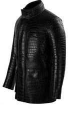Men's Crocodile Embossed Black 100% Real Leather Jacket Regular Fit Luxury Style Men's Leather Clothing price