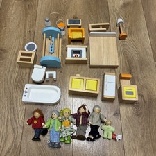 Hape Wooden Dollhouse Family Furniture Lot Bed Living room Kitchen Bathroom Baby Baby Room Wardrobe price