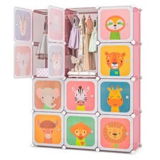 12-Cube Kids Wardrobe Baby Dresser Bedroom Armoire Clothes Hanging Closet w/Door Baby Room Wardrobe price
