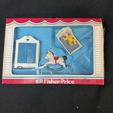 Vintage Fisher Price Doll House Baby's Room Set Wardrobe Rocking Horse Toy Box Baby Room Wardrobe price