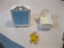Lot of 3 Fisher Price Dollhouse 1978 Baby's Room #257 - Baby Cradle and Wardrobe Baby Room Wardrobe price