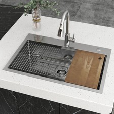 33" Large Kitchen Sink Stainless Steel Single Bowl Drop In Top Mount Silver Sinks price