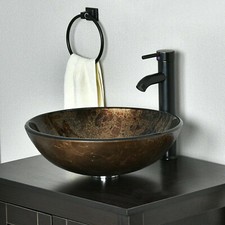 Bathroom Tempered Glass Vessel Sink Counter Pop Up Drain Basin ORB Faucet Bowl Sinks price