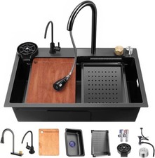 33x22 INCH Flying Rain Stainless Steel Watefall Kitchen Sink with Faucet Black Sinks price