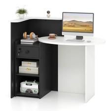 Front Reception Counter Desk Checkout Office Desk w/Lockable Drawer & Open Shelf Office Counter price