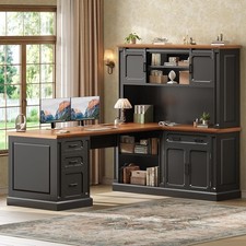 Farmhouse L Shaped Computer Desk with Hutch, 67" Executive Desk with 4 Drawers Computer Desk price