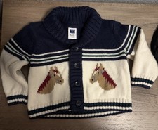 Janie and Jack Knit Cardigan Sweater 6-12M Navy/White Horse Button Shawl Baby Cardigan price