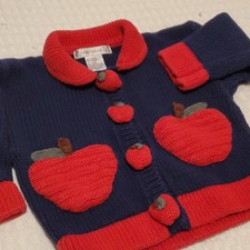 Vintage Y2k Puddles 'n Bubbles Knit Cardigan Sweater 2T  Navy Apple Button Baby Cardigan price