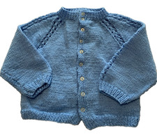 Vintage 80's Hand-knitted Blue Baby Cardigan Sweater 9-12 M Button Down Front Baby Cardigan price
