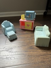 Playskool Dollhouse Living Room Set TV Chair Ottoman TV Stand Books Love Seat TV Chair price