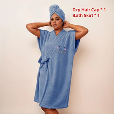 2 Pcs Spa & Home Women'S Microfiber Bathrobe - Adjustable VNeck Shawl Wrap - Flu Towel & Bathrobe Set price