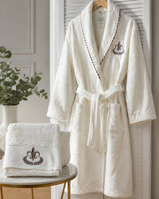 Luxury Ivory Bamboo Cotton Bathrobe & Hand Towel Set Hotel Spa Gift Soft Robe Towel & Bathrobe Set price