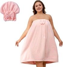 Women Pink Plus Size Towel Wrap Set with Hair Towel, Shower Wrap Spa Bathrobe Towel & Bathrobe Set price