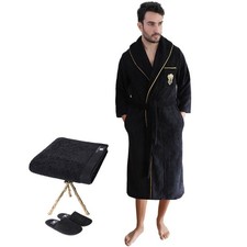 Armani International Roma Cotton Bathrobe Set Slippers & Hand Towel, Black-Gold Towel & Bathrobe Set price