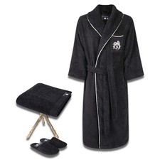 Armanetti Cotton Bathrobe Slippers & Hand Towel Set | Black-Silver Medallion Towel & Bathrobe Set price