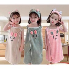 Kids Cotton Bathrobe Towel Set Absorbent Bath Skirt Hair Band 3-15 Years Old Set Towel & Bathrobe Set price